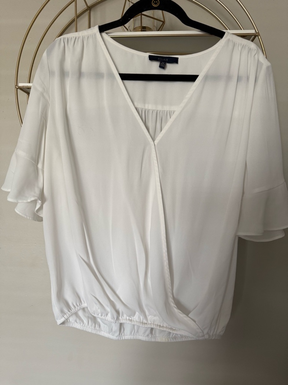 Women's White V-Neck Flutter Sleeve Blouse - Classic Lightweight Top